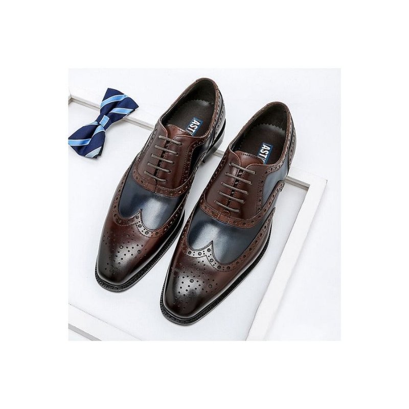 Formele Herenschoenen Oxfords Leer Met Vleugeltip Veters - Blauw