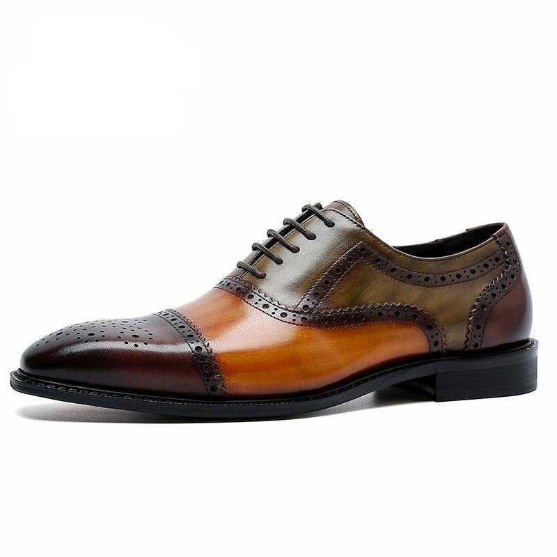 Formele Herenschoenen Oxfords Leer Met Vleugeltip Veters - Koffie