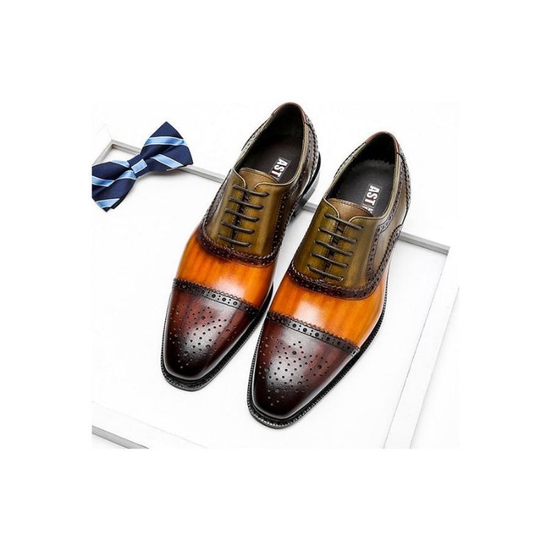 Formele Herenschoenen Oxfords Leer Met Vleugeltip Veters - Oranje