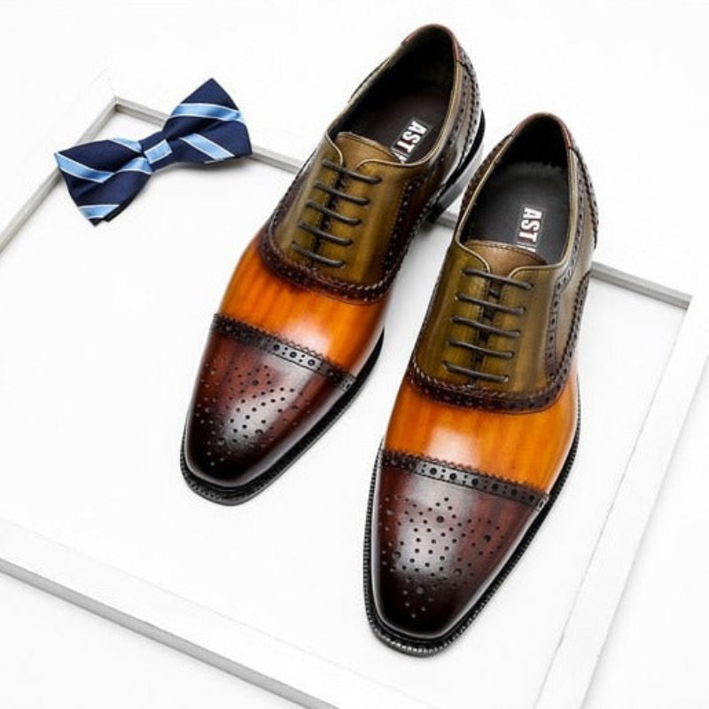 Formele Herenschoenen Oxfords Leer Met Vleugeltip Veters - Oranje