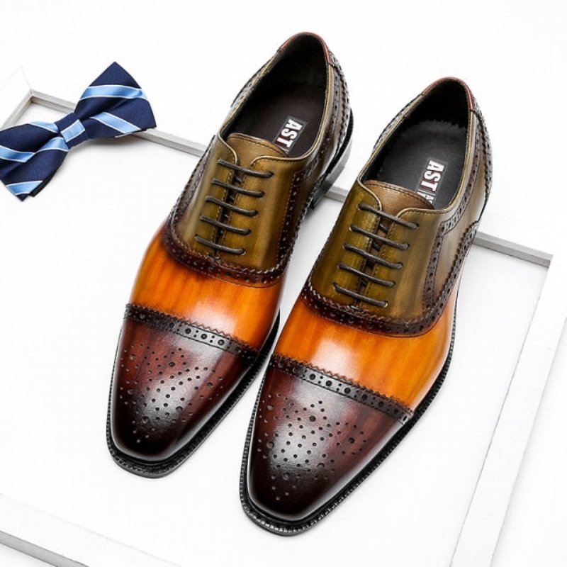 Formele Herenschoenen Oxfords Leer Met Vleugeltip Veters - Oranje