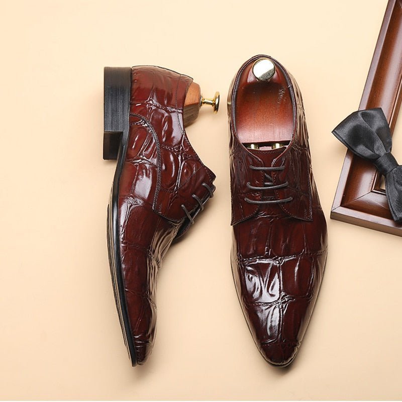 Formele Herenschoenen Prachtige Brogueschoenen Met Puntige Neus Veters - Rood