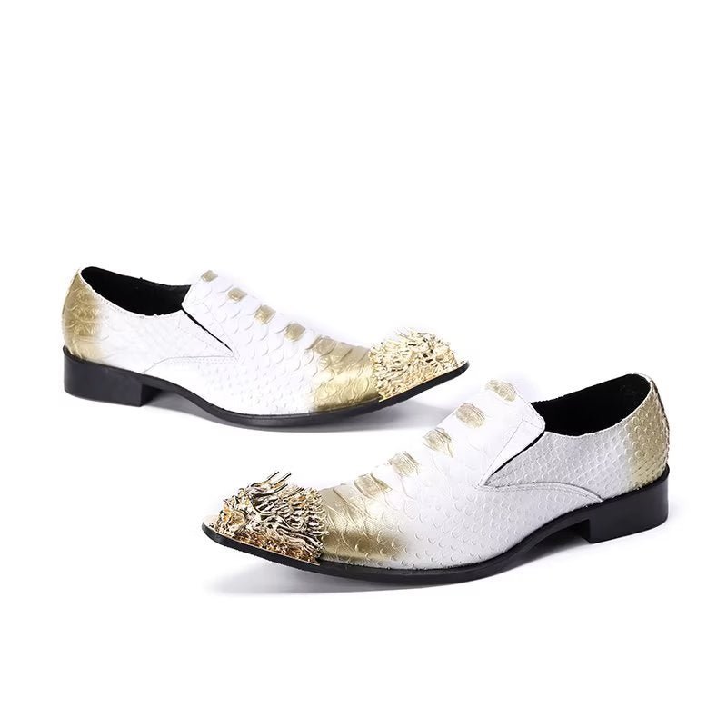 Formele Herenschoenen Prachtige Leren Oxford-schoenen Met Croc-textuur - Goud