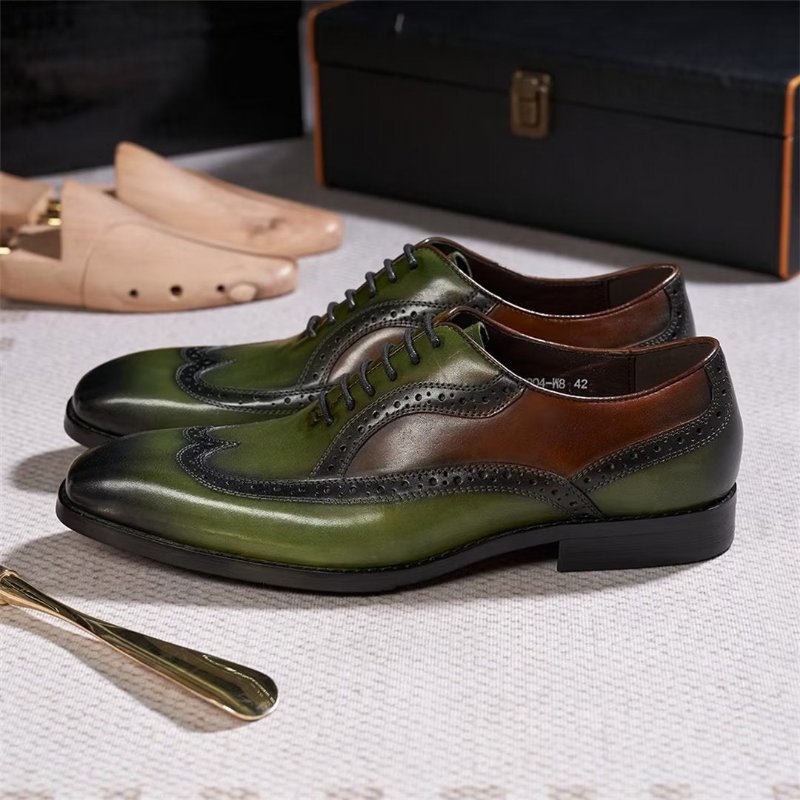 Formele Herenschoenen Premium Comfort Leren Veterschoenen - Groen