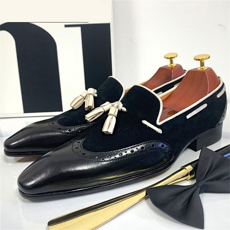 Formele Herenschoenen Prestige Loafers Met Puntige Neus Echt Leer - Zwart