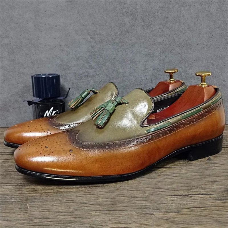 Formele Herenschoenen Prestige Loafers Met Puntige Neus Echt Leer - Legergroen