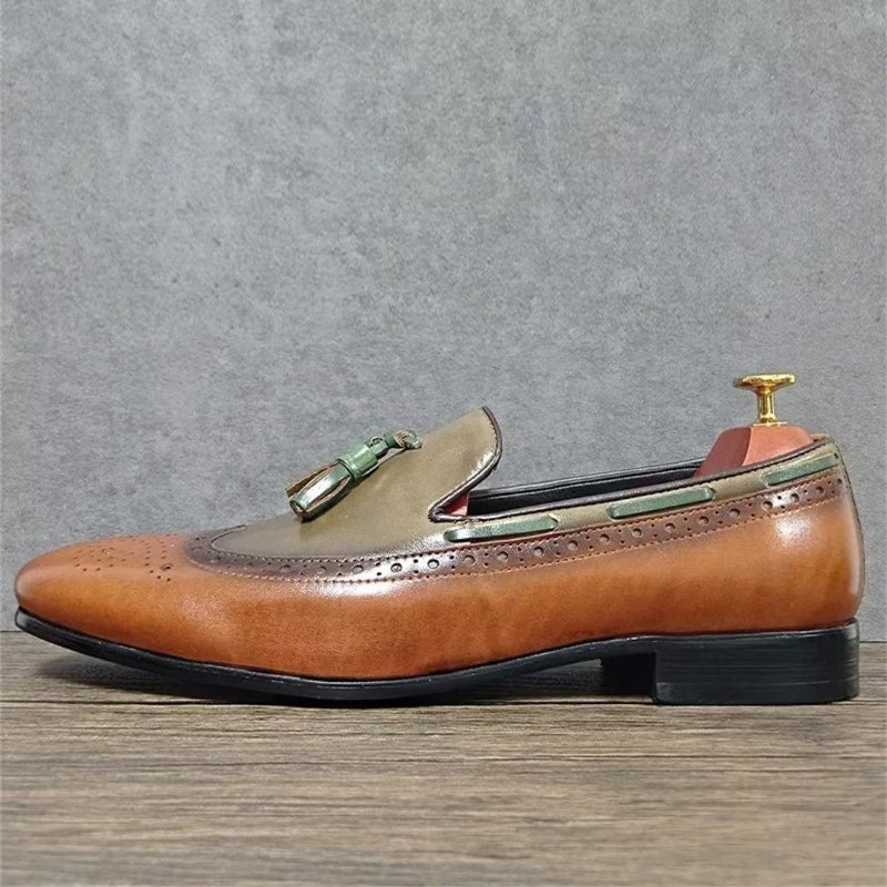 Formele Herenschoenen Prestige Loafers Met Puntige Neus Echt Leer - Legergroen