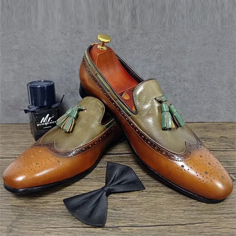 Formele Herenschoenen Prestige Loafers Met Puntige Neus Echt Leer - Legergroen