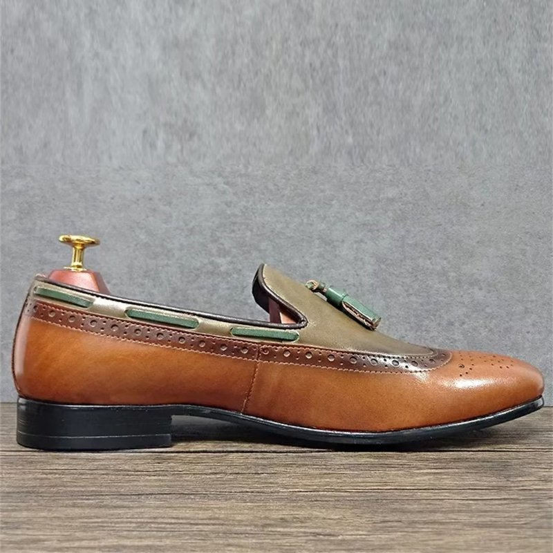 Formele Herenschoenen Prestige Loafers Met Puntige Neus Echt Leer - Legergroen