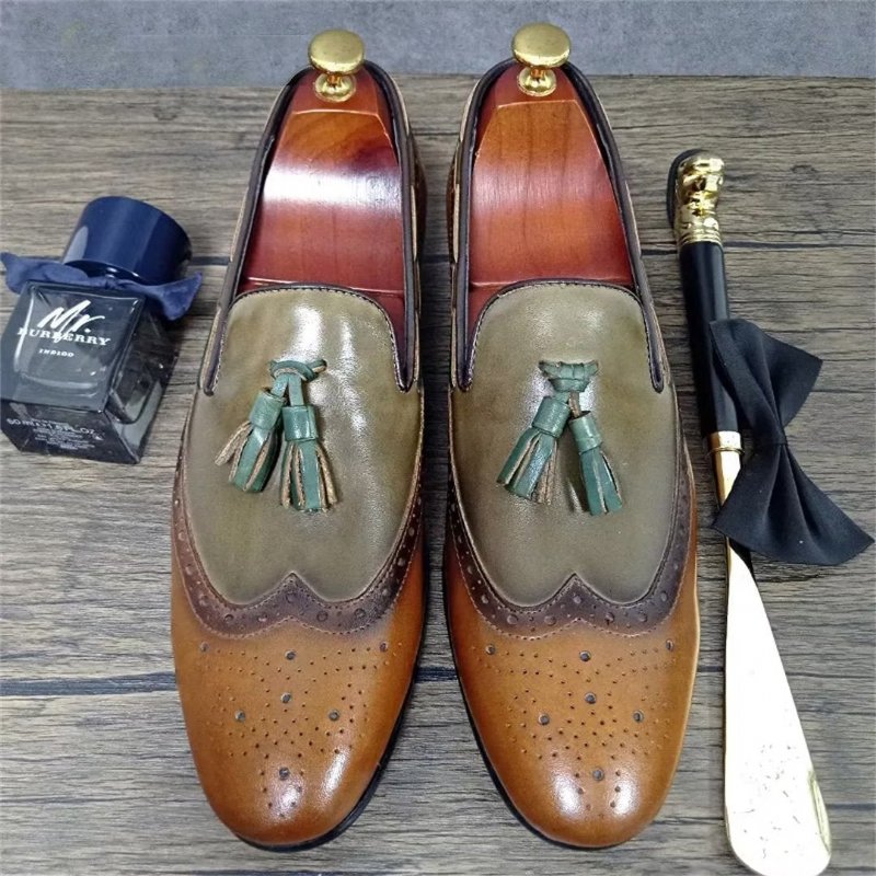 Formele Herenschoenen Prestige Loafers Met Puntige Neus Echt Leer - Legergroen