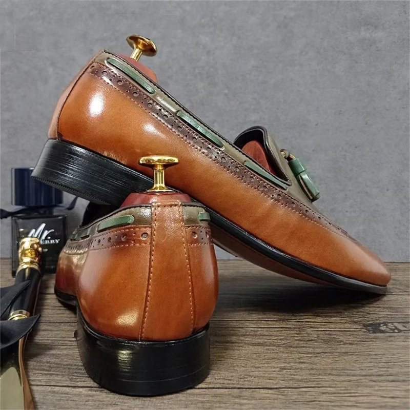 Formele Herenschoenen Prestige Loafers Met Puntige Neus Echt Leer - Legergroen