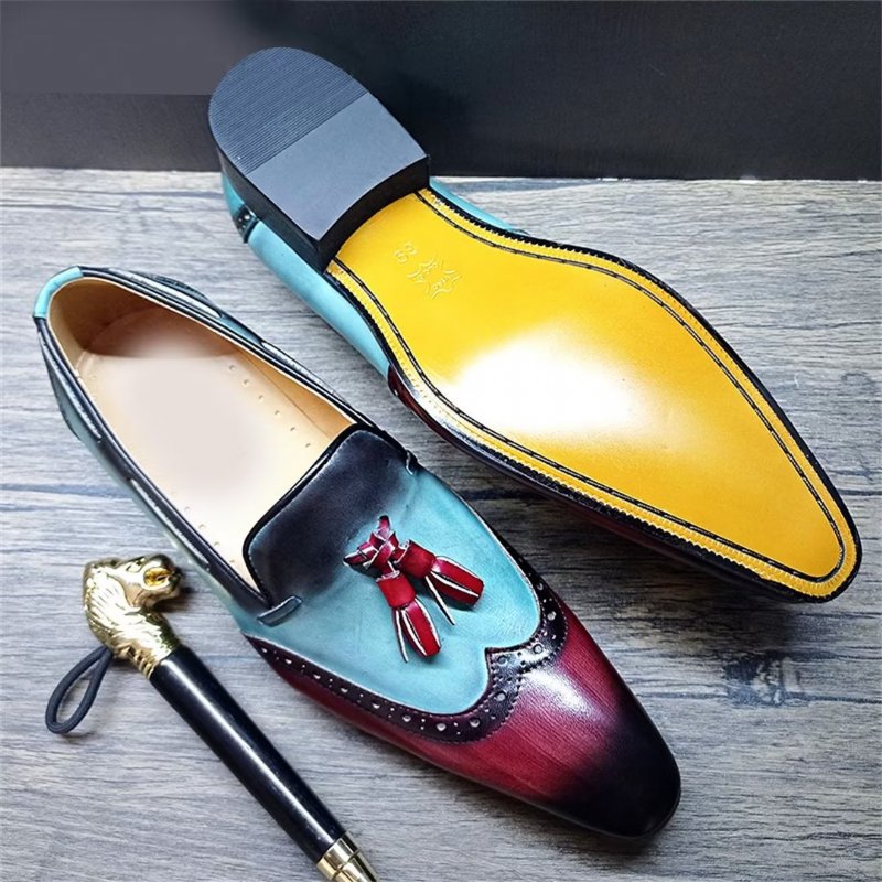 Formele Herenschoenen Prestige Loafers Met Puntige Neus Echt Leer - Marineblauw