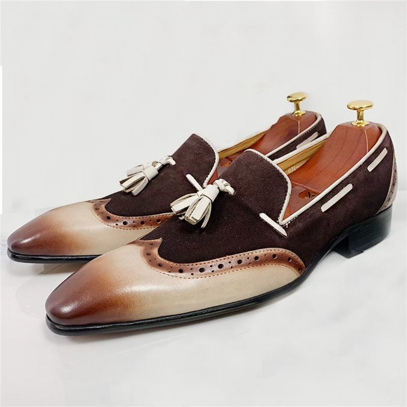 Formele Herenschoenen Prestige Loafers Met Puntige Neus Echt Leer - Bruin