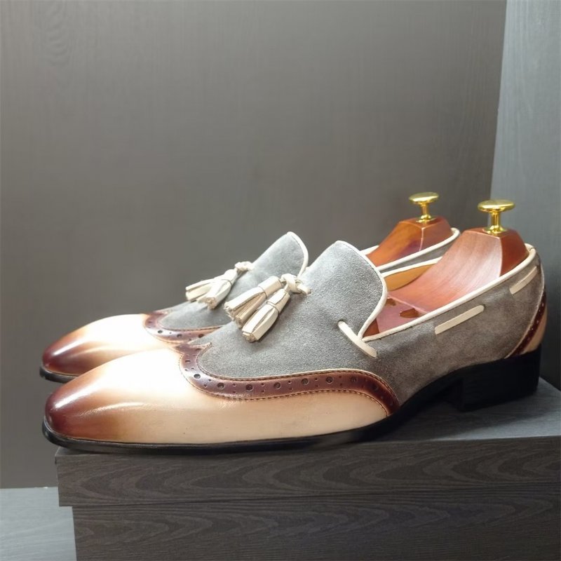 Formele Herenschoenen Prestige Loafers Met Puntige Neus Echt Leer - Grijs