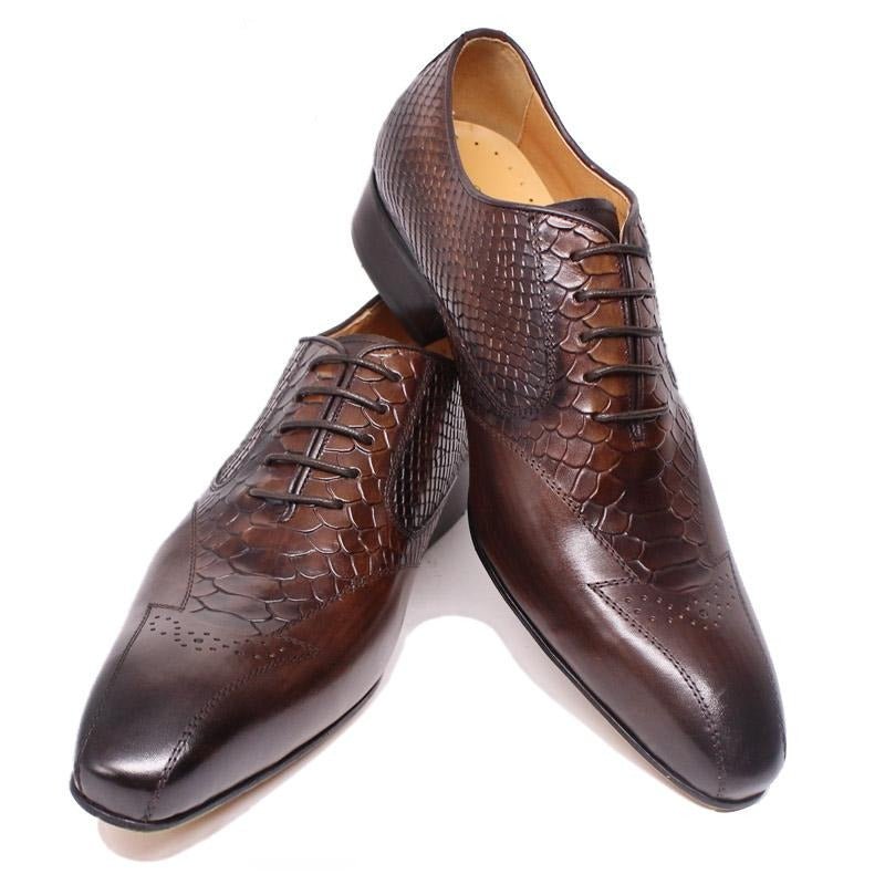 Formele Herenschoenen Slangenleer Elegantie Brogue-schoenen Met Veters - Koffie