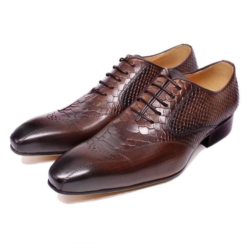 Formele Herenschoenen Slangenleer Elegantie Brogue-schoenen Met Veters - Koffie