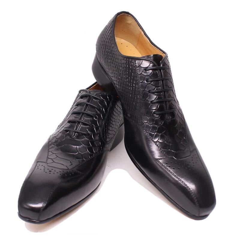 Formele Herenschoenen Slangenleer Elegantie Brogue-schoenen Met Veters - Zwart