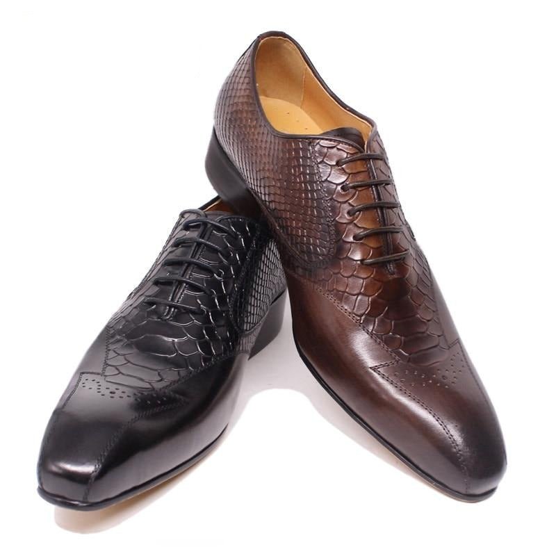 Formele Herenschoenen Slangenleer Elegantie Brogue-schoenen Met Veters - Zwart