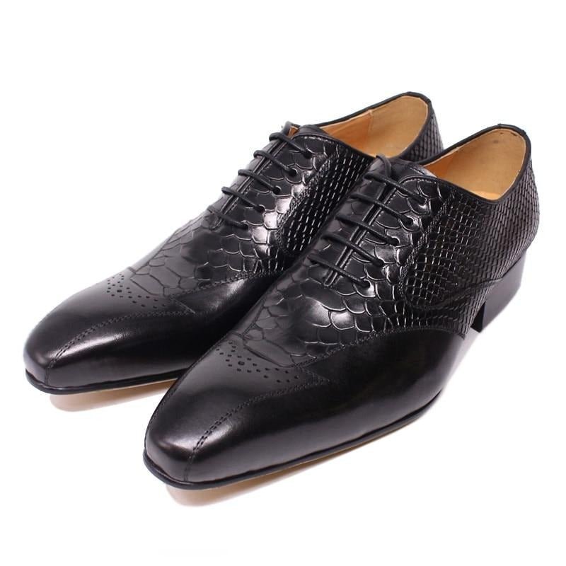 Formele Herenschoenen Slangenleer Elegantie Brogue-schoenen Met Veters - Zwart