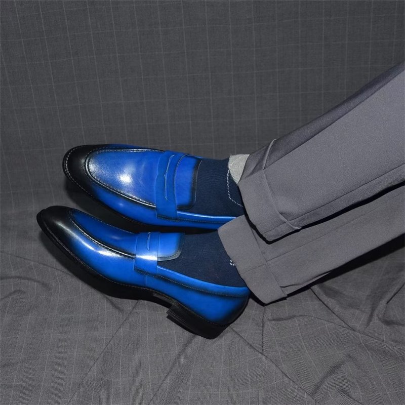 Formele Herenschoenen Strakke Instapper Rundleer Elegantie - Blauw