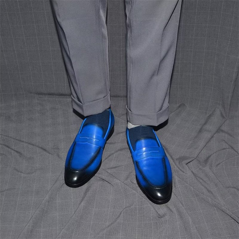 Formele Herenschoenen Strakke Instapper Rundleer Elegantie - Blauw