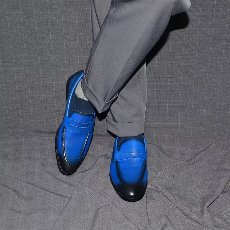 Formele Herenschoenen Strakke Instapper Rundleer Elegantie - Blauw