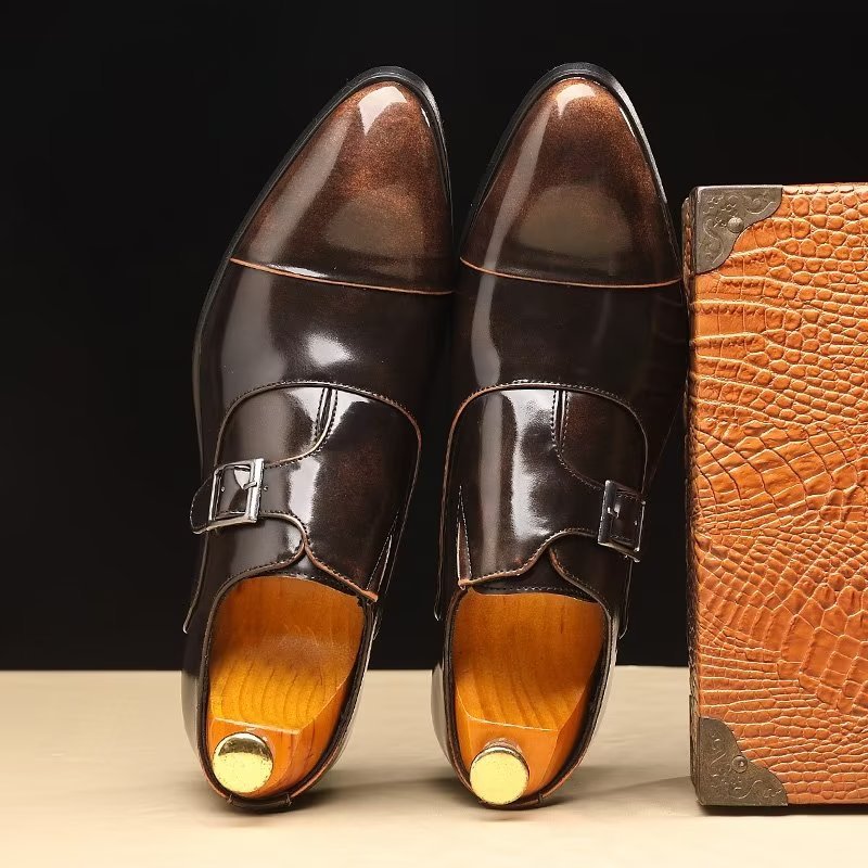 Formele Herenschoenen Verfijnde Elegantie Monkstrap-schoenen Met Puntige Neus - Koffie