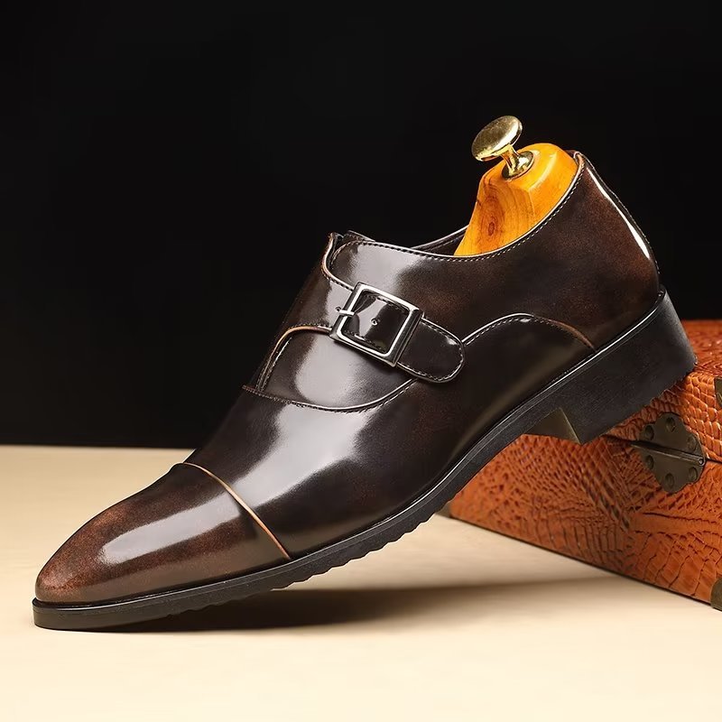 Formele Herenschoenen Verfijnde Elegantie Monkstrap-schoenen Met Puntige Neus - Koffie