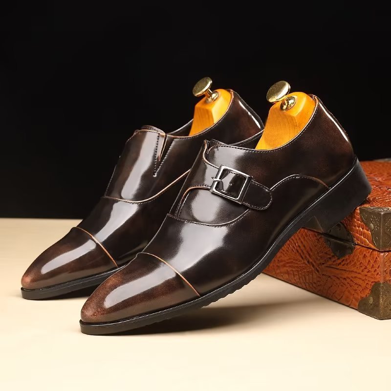 Formele Herenschoenen Verfijnde Elegantie Monkstrap-schoenen Met Puntige Neus - Koffie