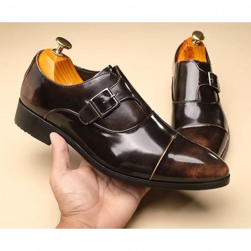 Formele Herenschoenen Verfijnde Elegantie Monkstrap-schoenen Met Puntige Neus - Koffie