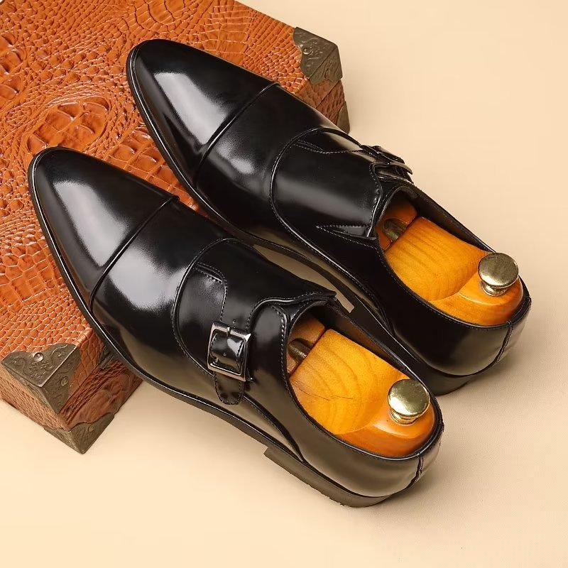 Formele Herenschoenen Verfijnde Elegantie Monkstrap-schoenen Met Puntige Neus - Zwart