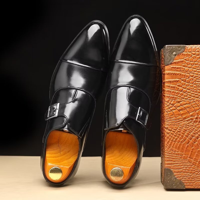 Formele Herenschoenen Verfijnde Elegantie Monkstrap-schoenen Met Puntige Neus - Zwart