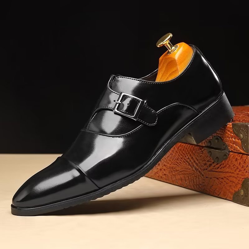 Formele Herenschoenen Verfijnde Elegantie Monkstrap-schoenen Met Puntige Neus - Zwart