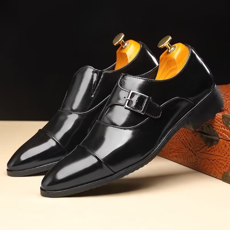 Formele Herenschoenen Verfijnde Elegantie Monkstrap-schoenen Met Puntige Neus - Zwart