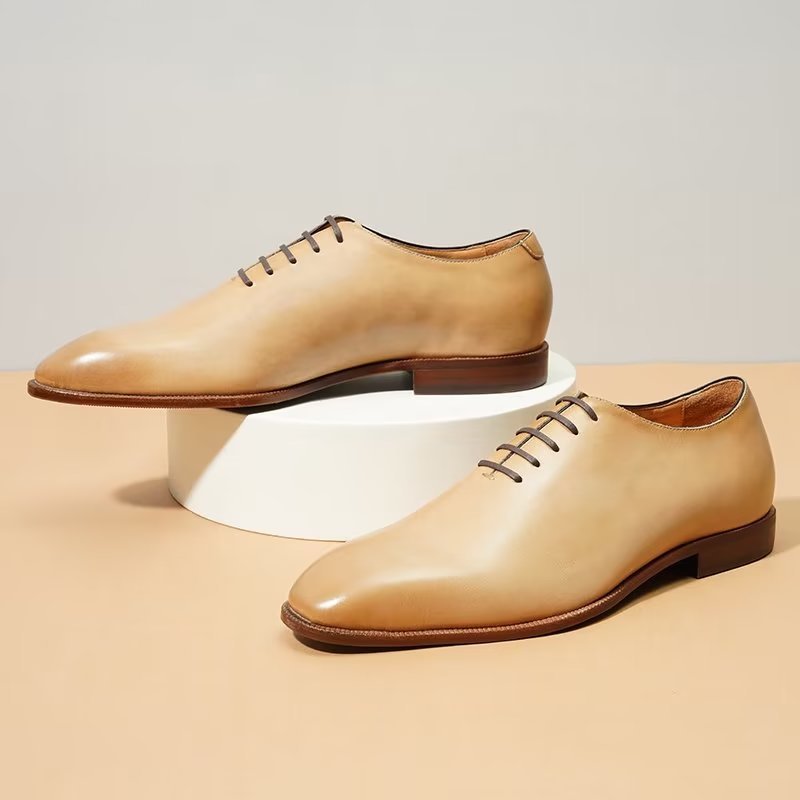 Formele Herenschoenen Weelderige Exotische Oxford-schoenen Met Ronde Neus - Beige