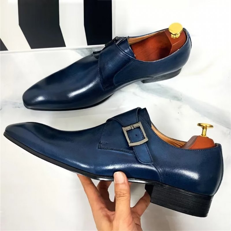 Formele Herenschoenen Weelderige Lederen Schoenen Met Puntige Neus - Donkerblauw