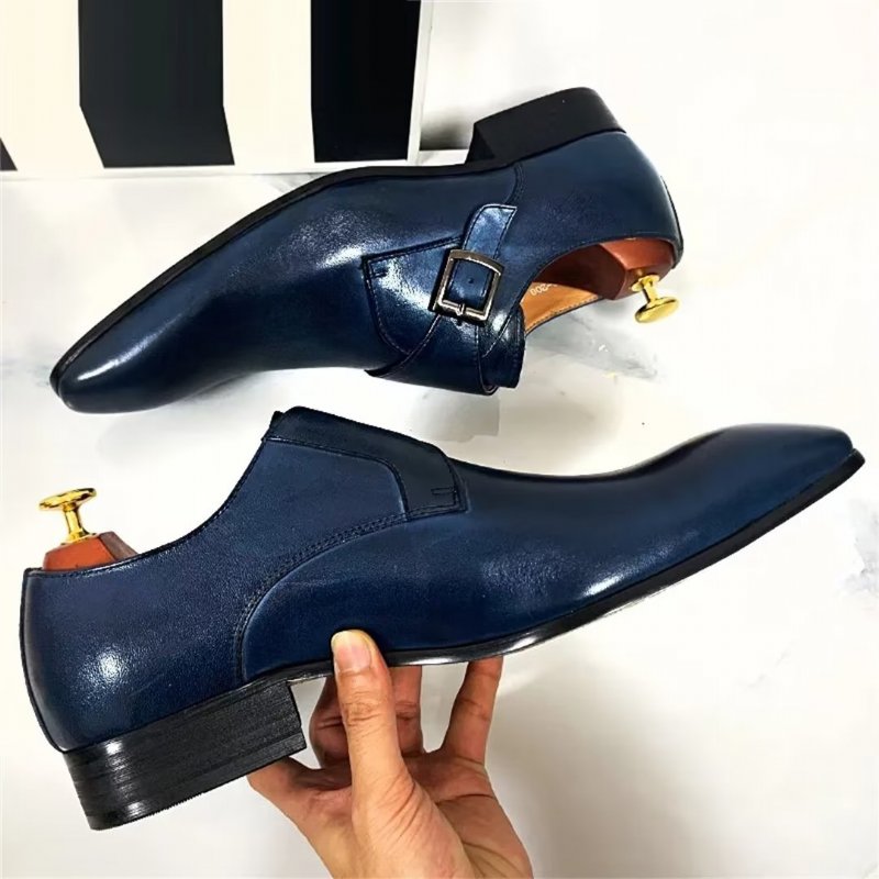 Formele Herenschoenen Weelderige Lederen Schoenen Met Puntige Neus - Donkerblauw