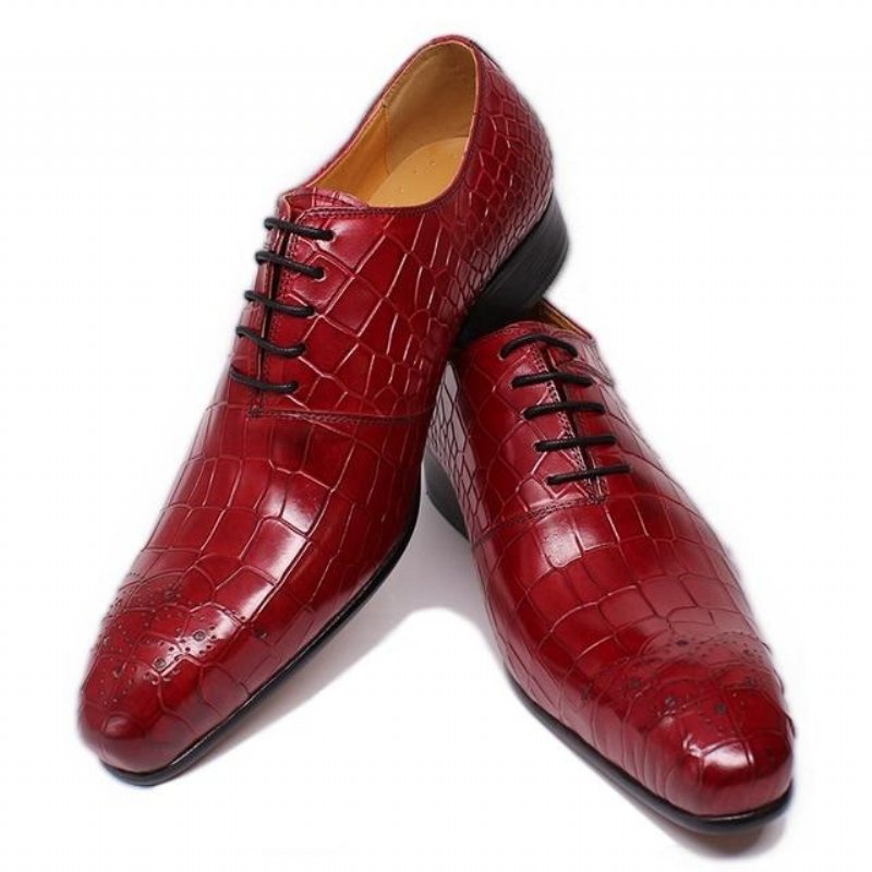 Formele Herenschoenen Weelderige Oxford-schoenen Met Krokodillenprint - Rood