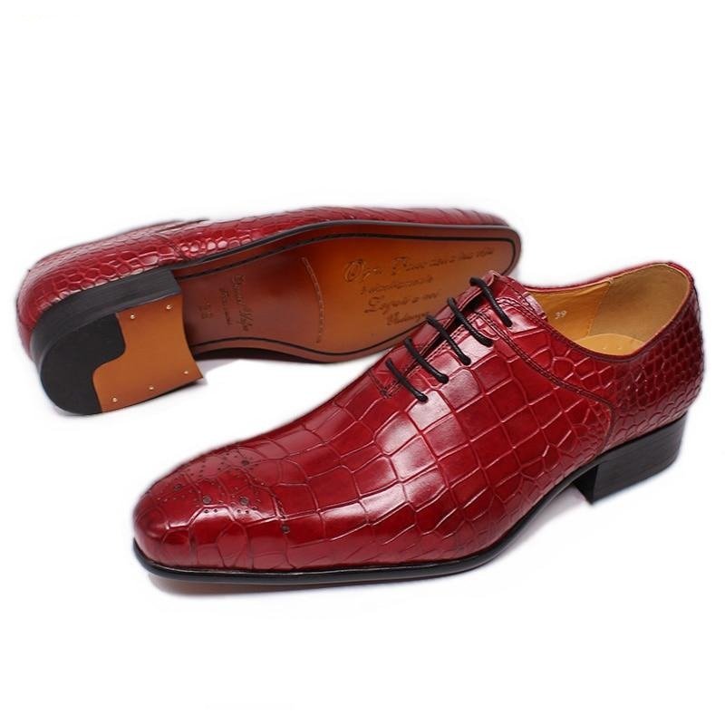 Formele Herenschoenen Weelderige Oxford-schoenen Met Krokodillenprint - Rood