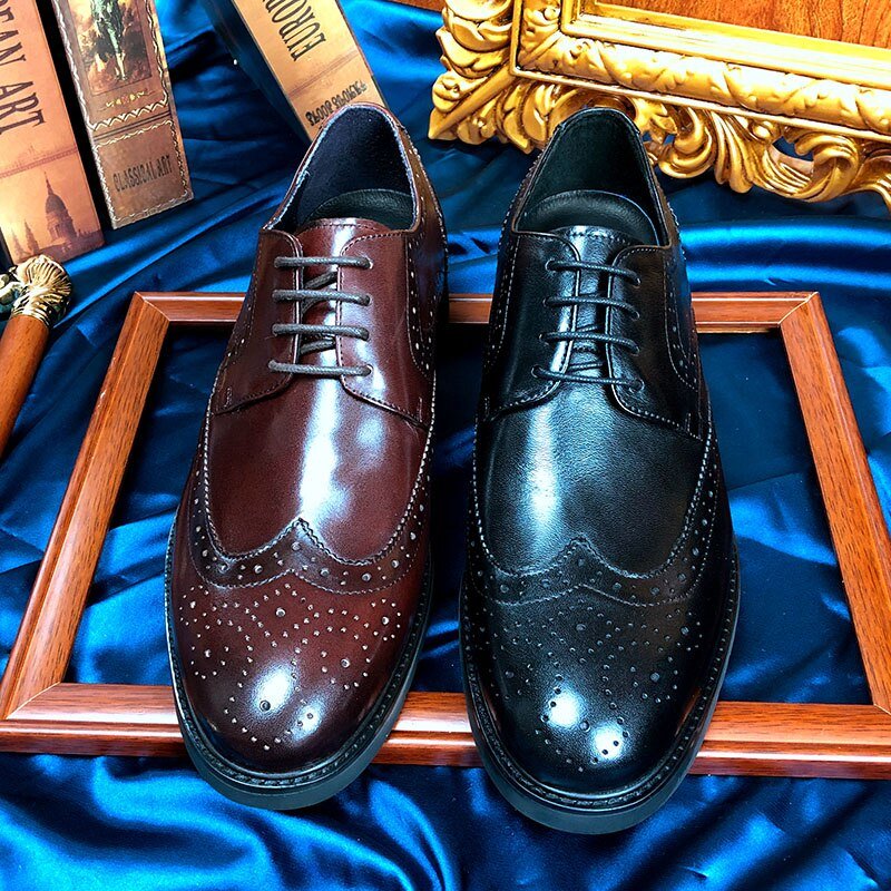 Formele Herenschoenen Wingtip Luxe Exotische Oxford-brogues Met Puntige Neus - Zwart