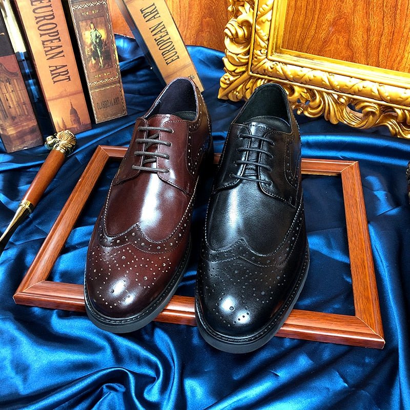 Formele Herenschoenen Wingtip Luxe Exotische Oxford-brogues Met Puntige Neus - Koffie