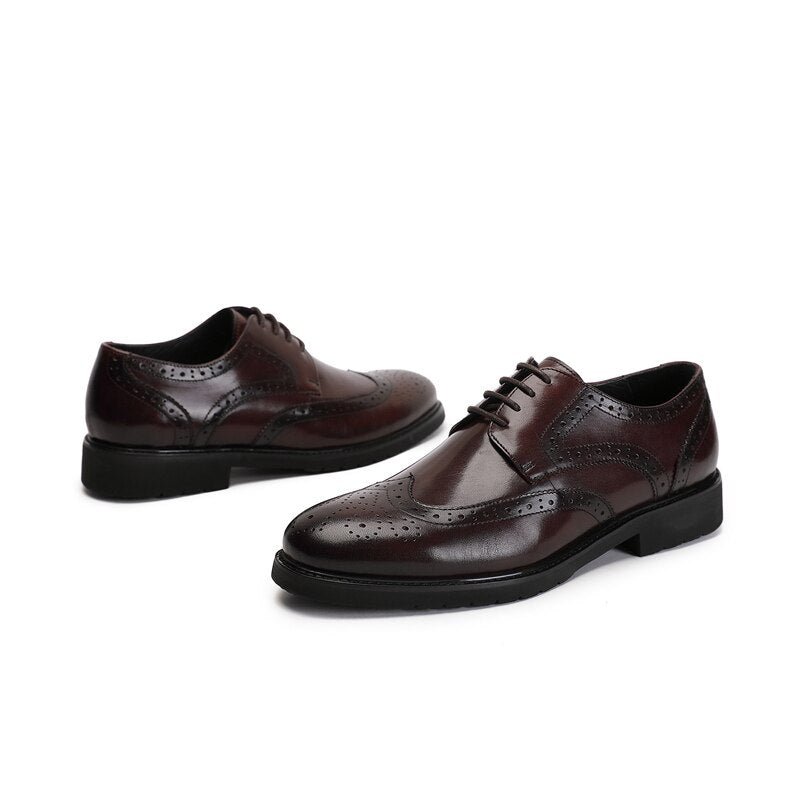 Formele Herenschoenen Wingtip Luxe Exotische Oxford-brogues Met Puntige Neus - Koffie