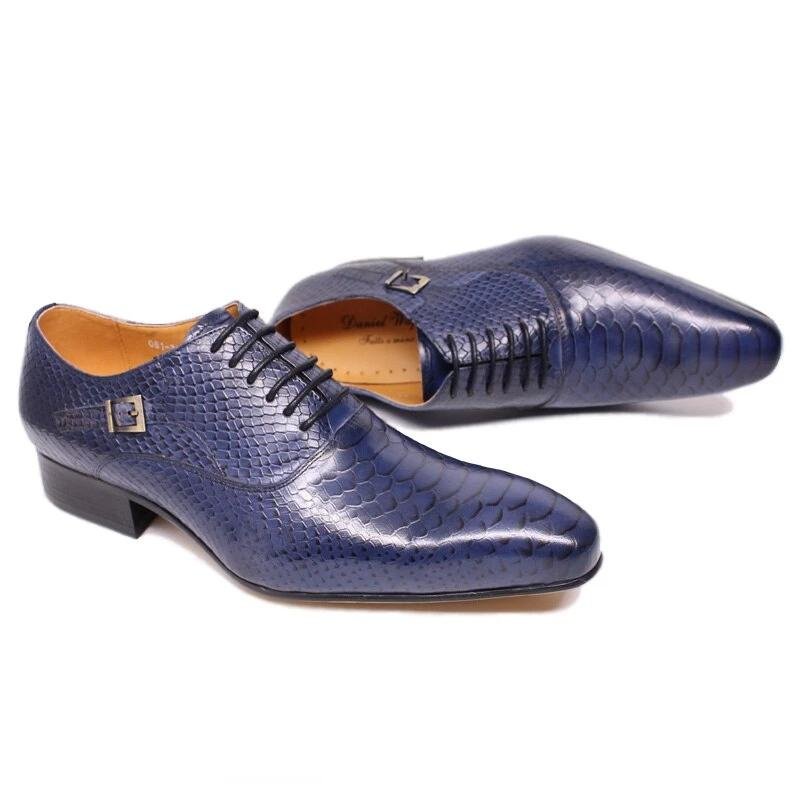 Formele Schoenen Heren Bordeauxrode Serpent Oxford-schoenen Met Veters - Blauw