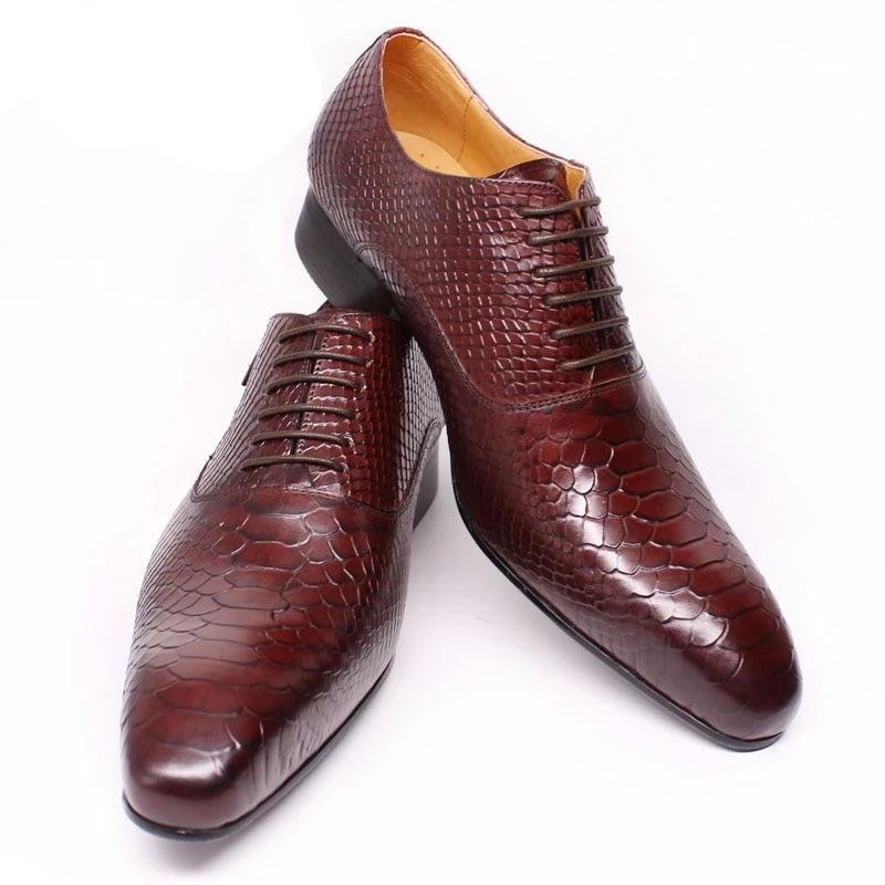 Formele Schoenen Heren Bordeauxrode Serpent Oxford-schoenen Met Veters - Rood