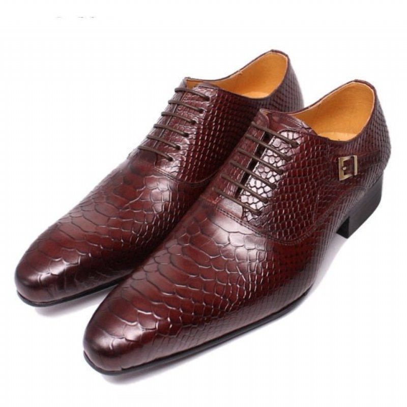 Formele Schoenen Heren Bordeauxrode Serpent Oxford-schoenen Met Veters - Rood