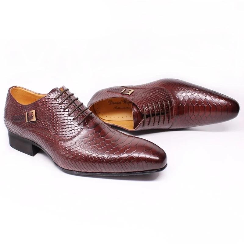 Formele Schoenen Heren Bordeauxrode Serpent Oxford-schoenen Met Veters - Rood