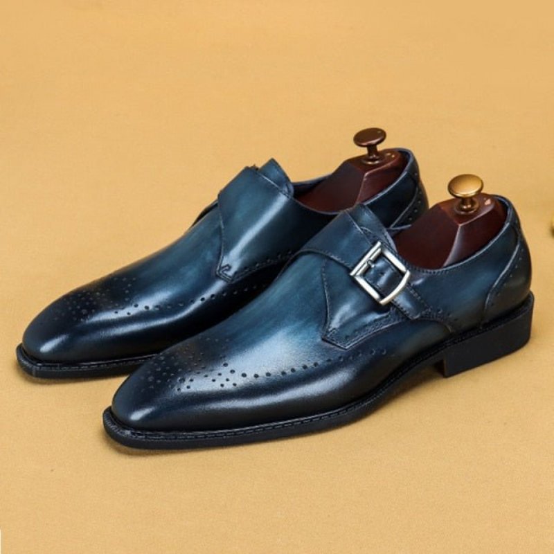 Formele Schoenen Heren Brogueschoenen Met Exotisch Patroon Puntige Neus - Blauw