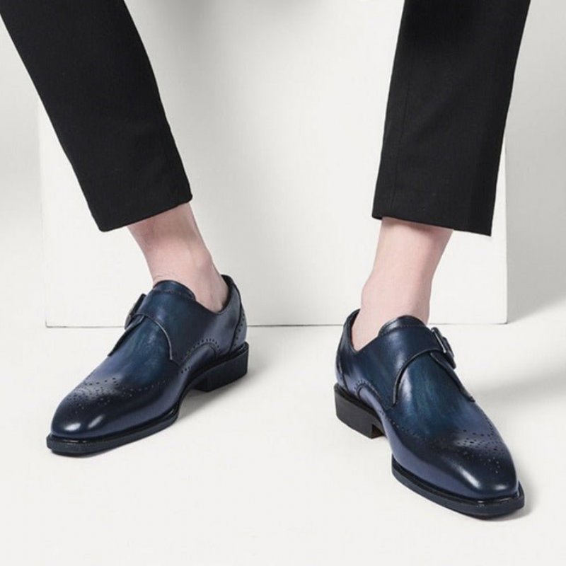 Formele Schoenen Heren Brogueschoenen Met Exotisch Patroon Puntige Neus - Blauw