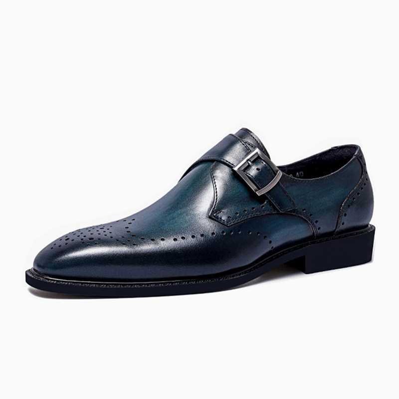 Formele Schoenen Heren Brogueschoenen Met Exotisch Patroon Puntige Neus - Blauw