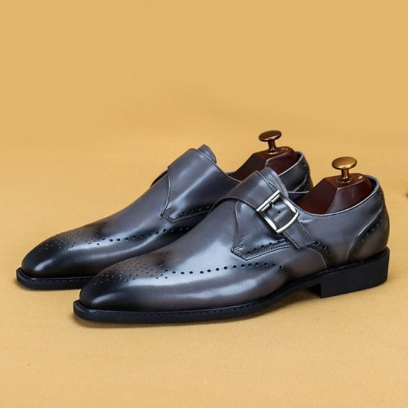 Formele Schoenen Heren Brogueschoenen Met Exotisch Patroon Puntige Neus - Grijs